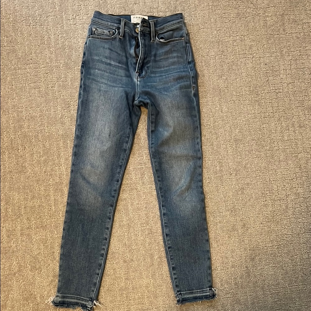 Frame Denim Blue Skinny Jeans with Vintage Fading